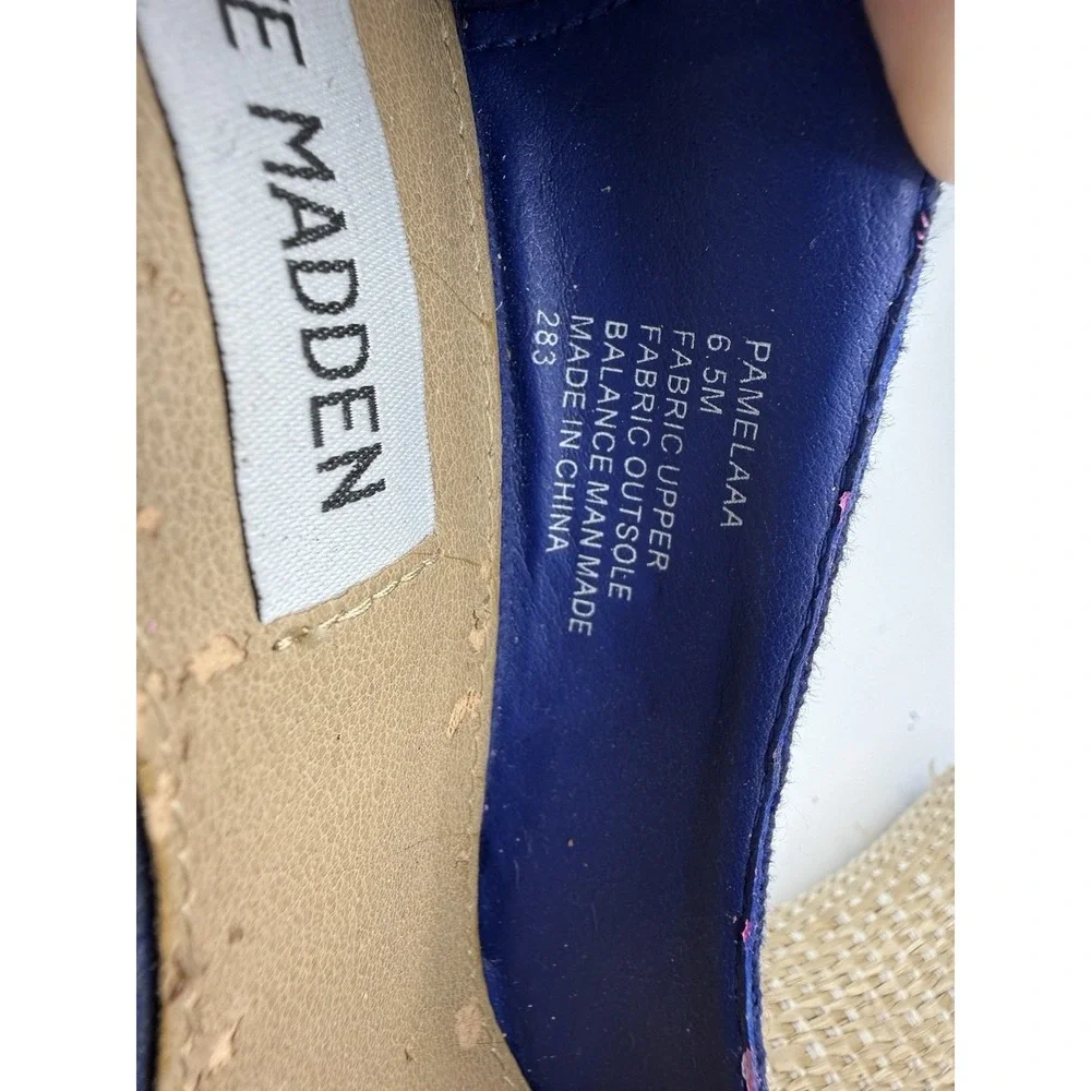 Steve Madden Pamelaa Blue Canvas Espadrille Wedge Heels Size 6.5M Platform